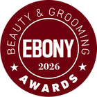 Logo for the 2026 Ebony Beauty & Grooming Awards on a red background